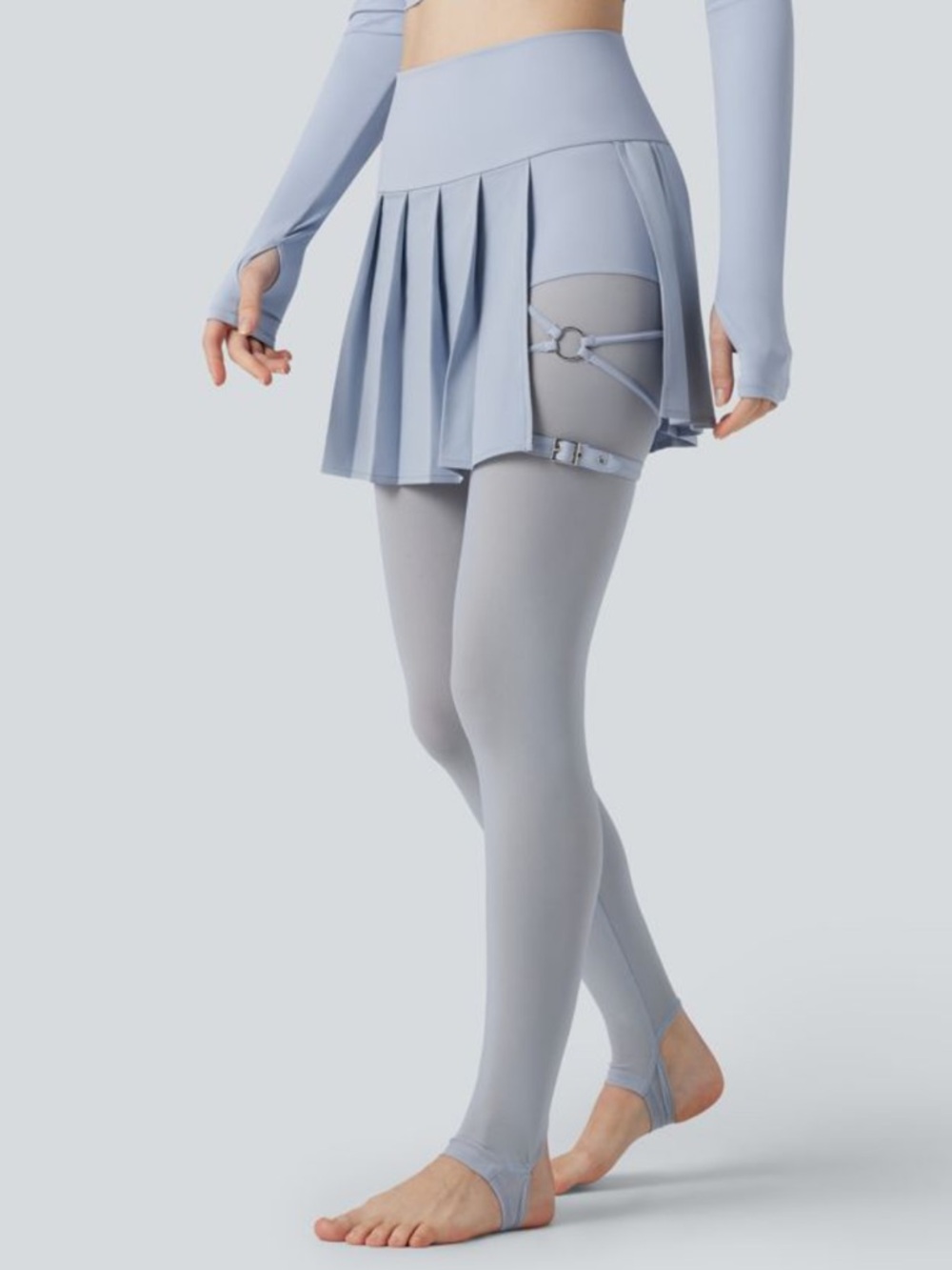 Halara Pleated Skirted Leggings High Waist — Light Blue MSRP $46 NWT Small